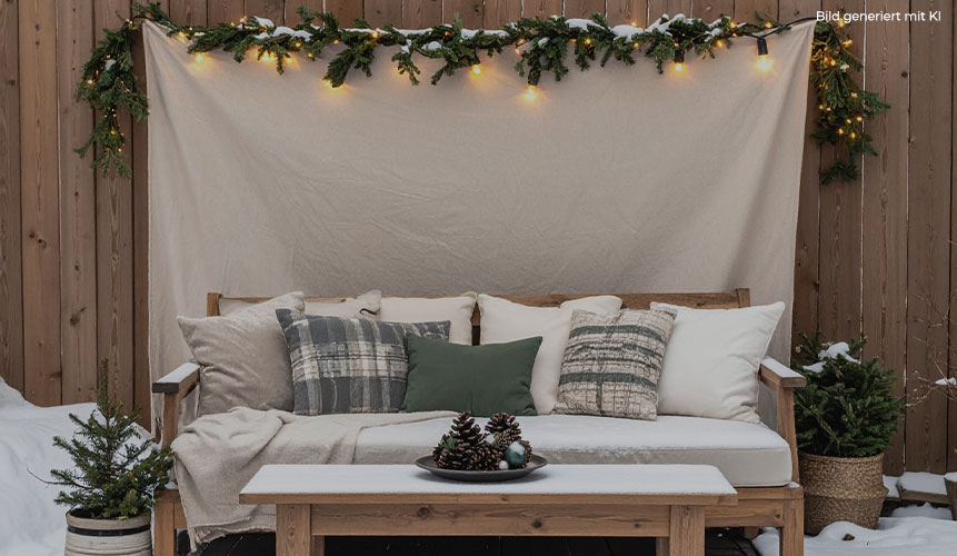 Weihnachtliche Stoffideen für Terasse und Garten