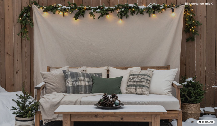 Weihnachtliche Stoffideen für Terasse und Garten