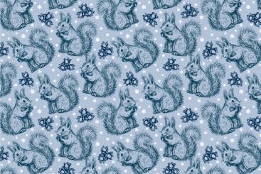 Schnee-Eichhörnchen - Türvorhang-Stoff Eisblau