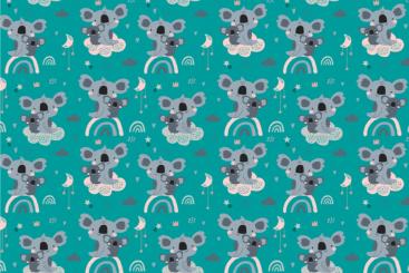 Koala-Bärchen - Türvorhang-Stoff Türkis