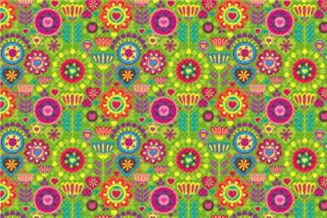 Frottee mit Fleece - Hippie-Blumen Grün