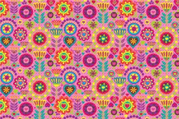 Frottee mit Fleece - Hippie-Blumen Rosa