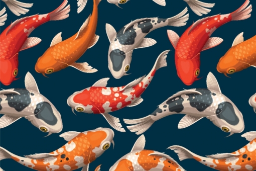 Outdoorstoff - Koi-Karpfen Nachtblau