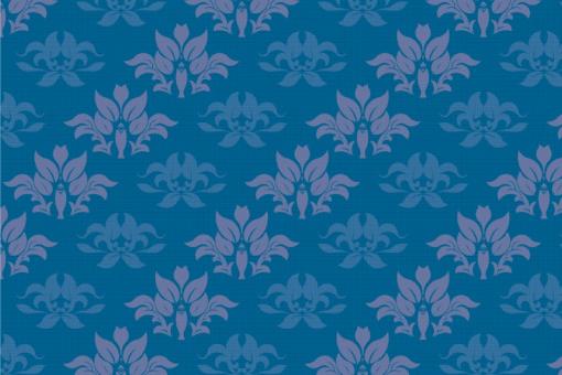 Türvorhang-Stoff - Barock - Blumenornament Blau/Dunkelblau
