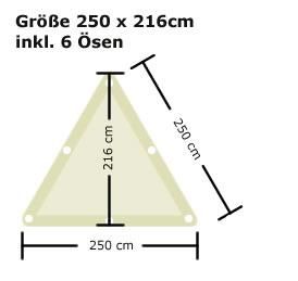 Ready Segeltuch Dreieck gleichseitig - 250 x 216 cm inkl. 6 Ösen - Sand 